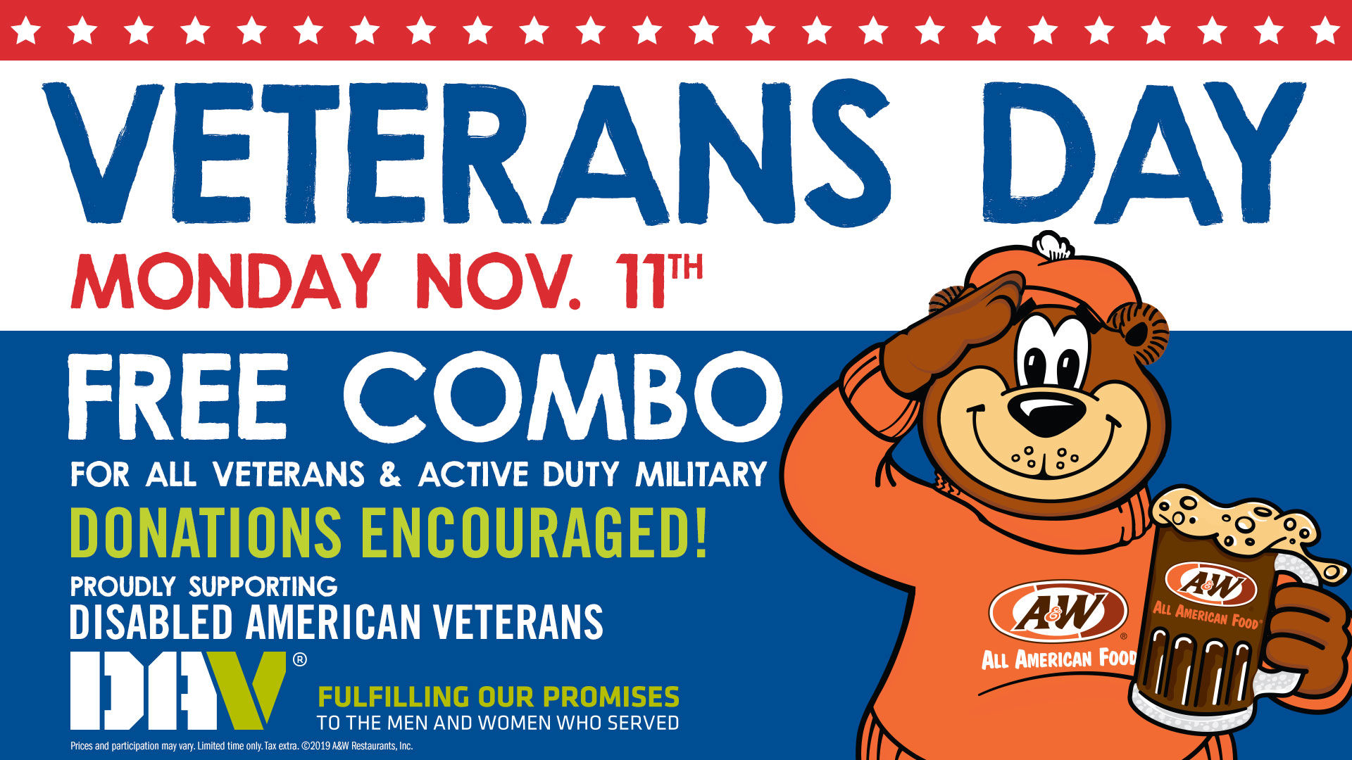 Veterans Day A&W Flyer